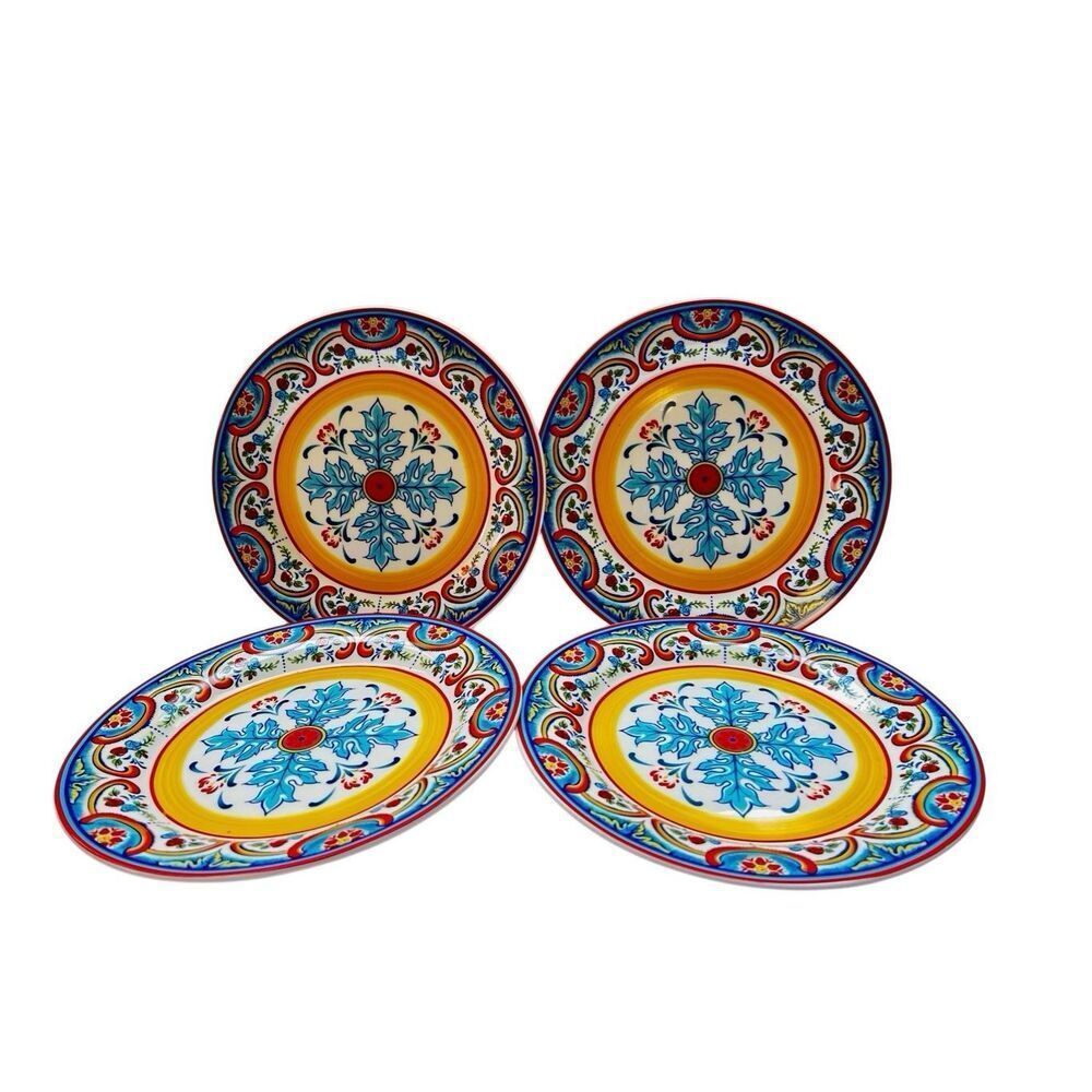 Euro Ceramica Zanzibar 8.75" Salad Plates Set of 4 Morroccan Southwest Vibrant